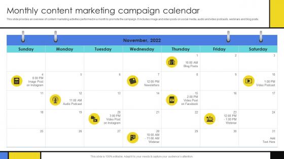 Monthly Content Marketing Campaign Calendar Guide Develop Advertising Campaign