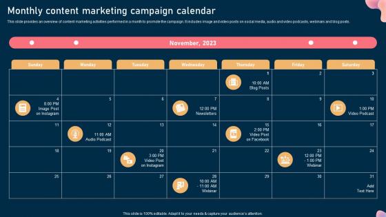Monthly Content Marketing Campaign Calendar Steps To Optimize Marketing Campaign Mkt Ss