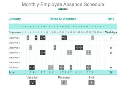 Monthly employee absence schedule powerpoint slide background designs