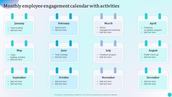 Monthly Employee Engagement Calendar With Activities Strategies To Improve Workforce