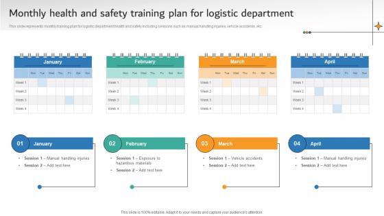 Monthly Health And Safety Training Plan For Logistic Department