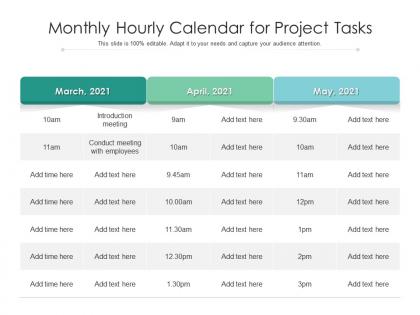 Monthly hourly calendar for project tasks
