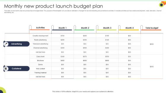 Monthly New Product Launch Budget Plan