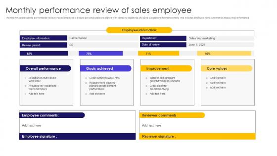 Monthly Performance Review Of Sales Employee