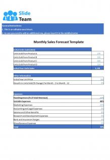 Monthly Product Sales Forecast Template Excel Spreadsheet Worksheet Xlcsv XL SS