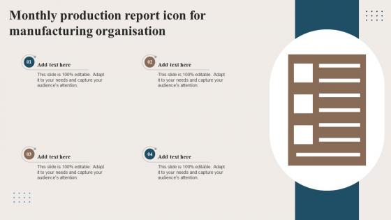Monthly Production Report Icon For Manufacturing Organisation