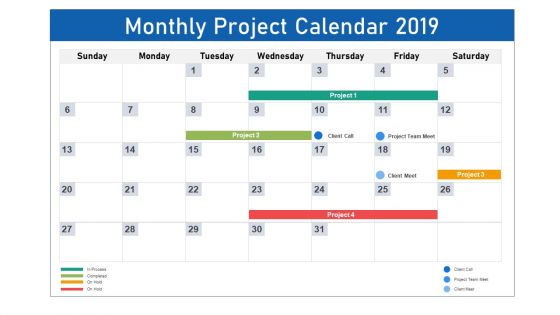 Monthly project calendar 2019
