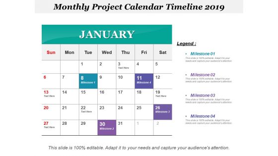 Monthly project calendar timeline 2019