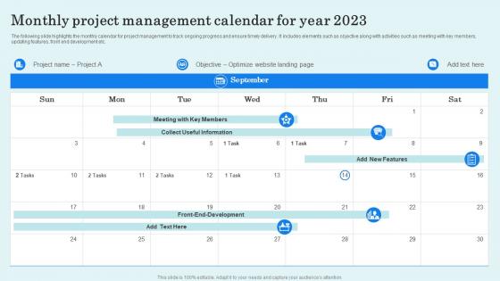 Monthly Project Management Calendar For Year 2023