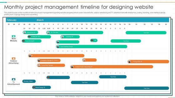 Monthly Project Management Timeline For Designing Website