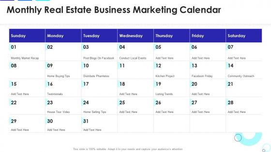 Monthly real estate business marketing calendar