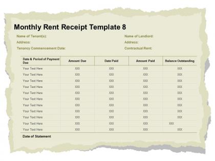 Monthly rent receipt template due ppt powerpoint presentation layouts maker