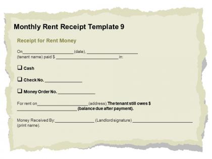 Monthly rent receipt template l2046 ppt powerpoint presentation summary deck