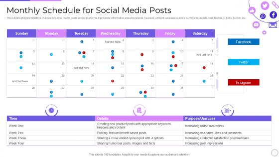 Monthly Schedule For Social Media Posts Engaging Customer Communities Through Social