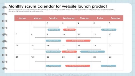 Monthly Scrum Calendar For Website Launch Product