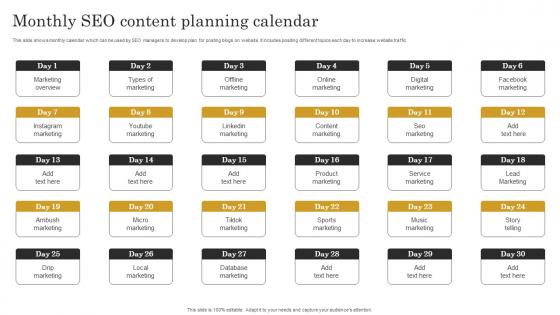 Monthly Seo Content Planning Calendar Seo Content Plan To Improve Website Traffic Strategy SS V