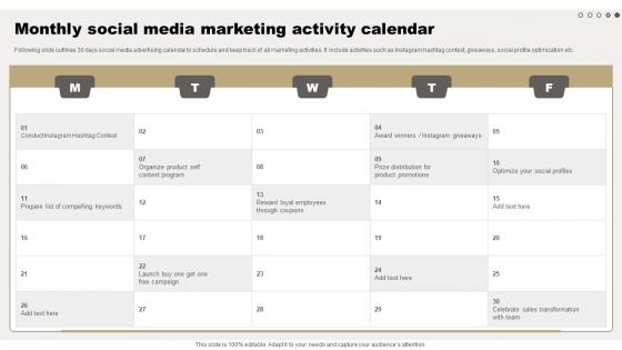 Monthly Social Media Marketing Activity Calendar Comprehensive Guide For Online Sales Improvement