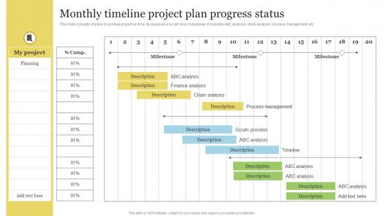 Monthly Timeline Project Plan Progress Status