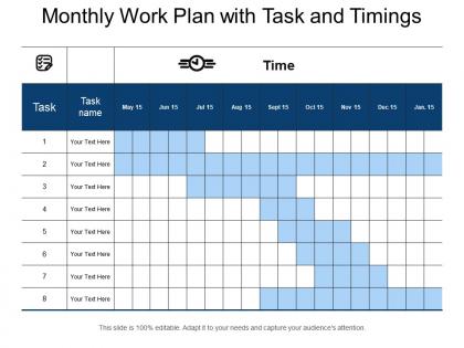 Monthly work plan with task and timings