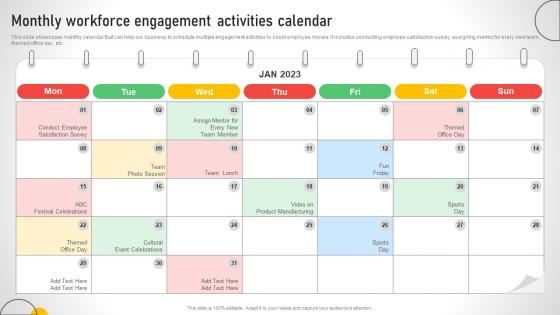 Monthly Workforce Engagement Activities Calendar Efficient Talent Acquisition And Management