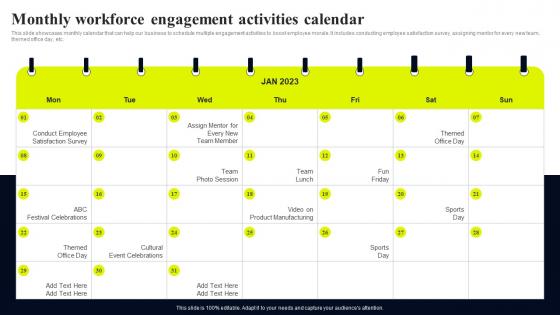 Monthly Workforce Engagement Activities Calendar Streamlined Workforce Management
