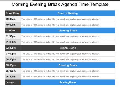 Morning evening break agenda time template