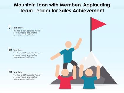 Mountain icon with members applauding team leader for sales achievement