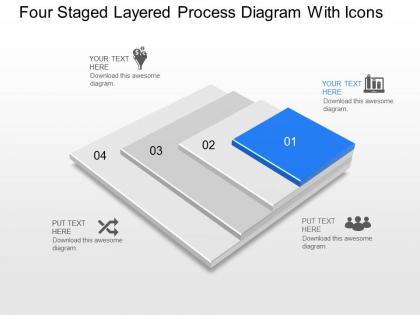 Mp four staged layered process diagram with icons powerpoint template slide