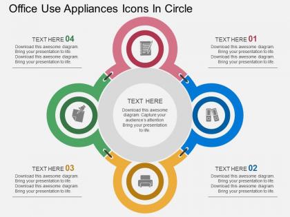 Mp office use appliances icons in circle flat powerpoint design