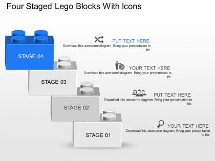 Mr four staged lego blocks with icons powerpoint template slide