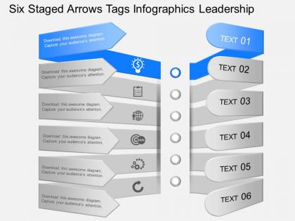 Mt six staged arrows tags infographics leadership powerpoint template