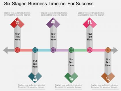 Mu six staged business timeline for success flat powerpoint design