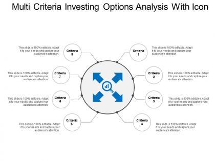 Multi 8 criteria investing options analysis with icon