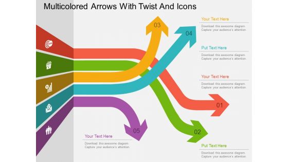 Multicolored arrows with twist and icons flat powerpoint design