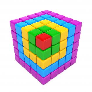 Multicolored cubes with 3d effect with one red cube as leader stock photo