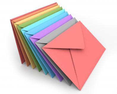 Multicolored envelops background stock photo