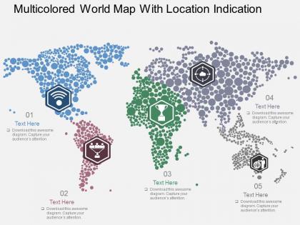 Multicolored world map with location indication flat powerpoint design