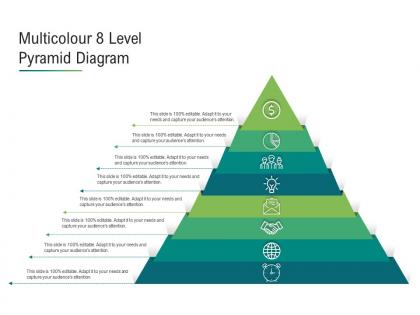 Multicolour 8 level pyramid diagram