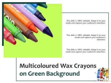 Multicoloured wax crayons on green background