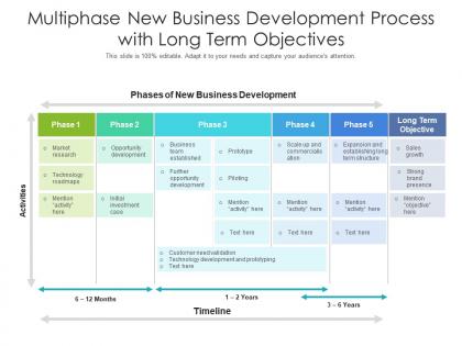 Multiphase new business development process with long term objectives