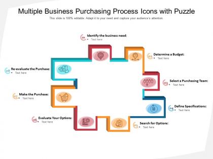 Multiple business purchasing process icons with puzzle
