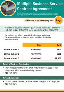 Multiple business service contract agreement presentation report infographic ppt pdf document