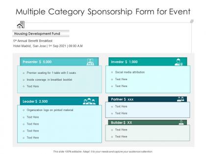 Multiple category sponsorship form for event