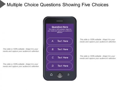 Multiple choice questions showing five choices