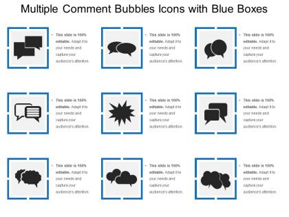 Multiple comment bubbles icons with blue boxes