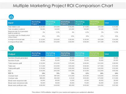 Multiple marketing project roi comparison chart