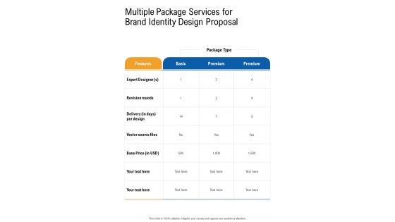 Multiple Package Services For Brand Identity Design Proposal One Pager Sample Example Document