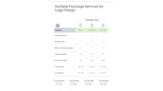 Multiple Package Services For Logo Design One Pager Sample Example Document