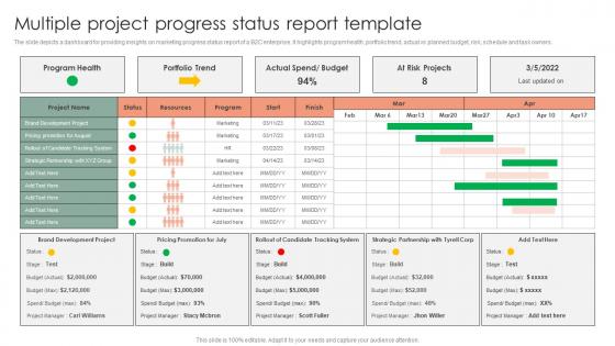 Multiple Project Progress Status Report Template