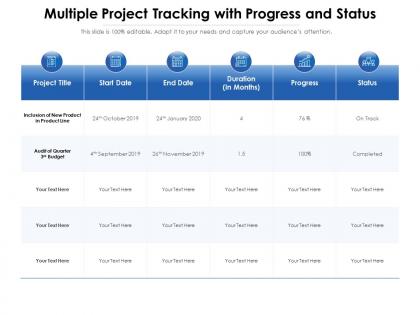 Multiple project tracking with progress and status